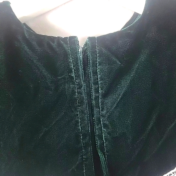 Vintage 80s Gunne Sax Green Velvet Midi Dress 7 Lace Bib Collar Flare Hem - Picture 10 of 12